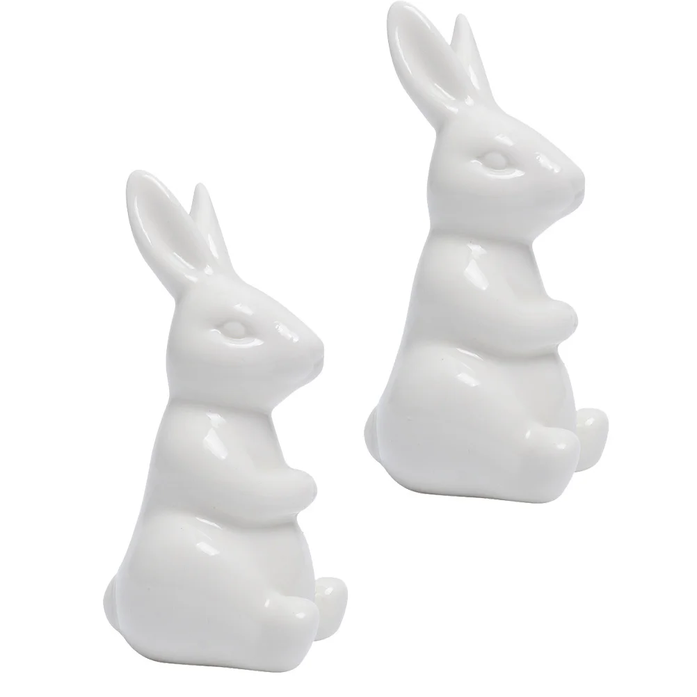 

2 Pcs Desktop Decor Rabbit Figurine Home Ceramic Adornment Bunny Craft Animal Christmas Decorations