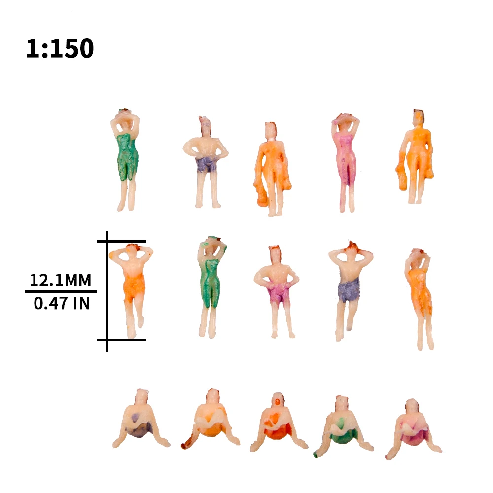 Scale 1:50 1:75 1:150 Miniature Swim People Model Painted Figures For Beach Sand Table Scene Layout Diorama Kits 10Pcs/20Pcs