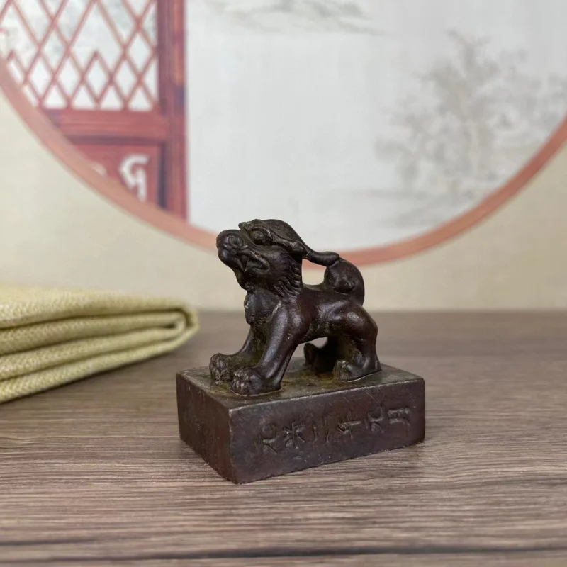 Antique Collectible Solid Copper Seal, Pixiu Set Seal from March of the An Yuan Era, Decorative Collectible Item
