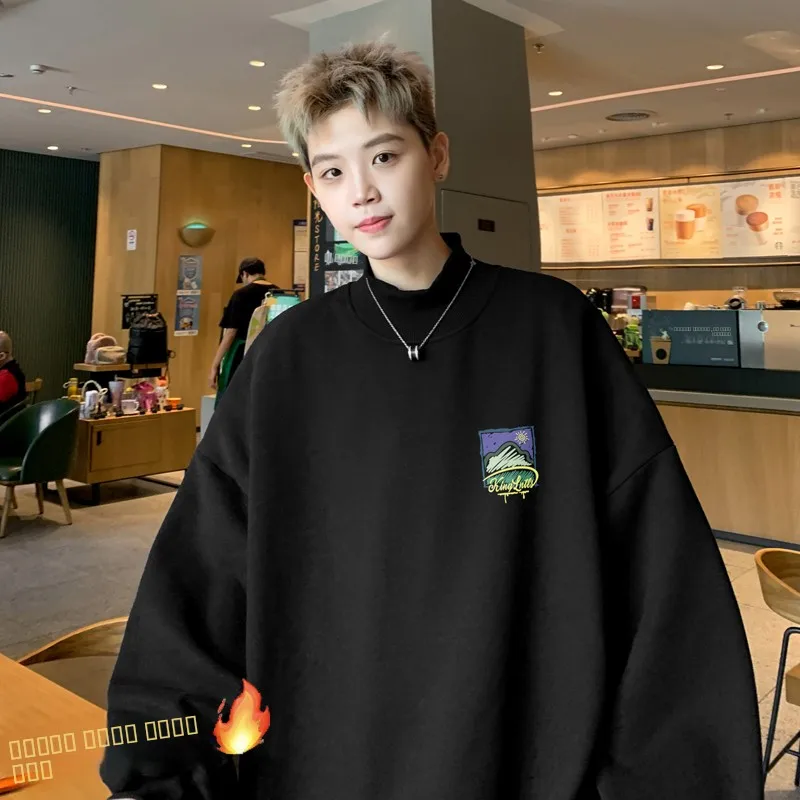 

Men's Oversized Hoodie Sweatirt High Ne Thiened Autumn Winter Faionable American Retro Sle Print Casual Outerwear