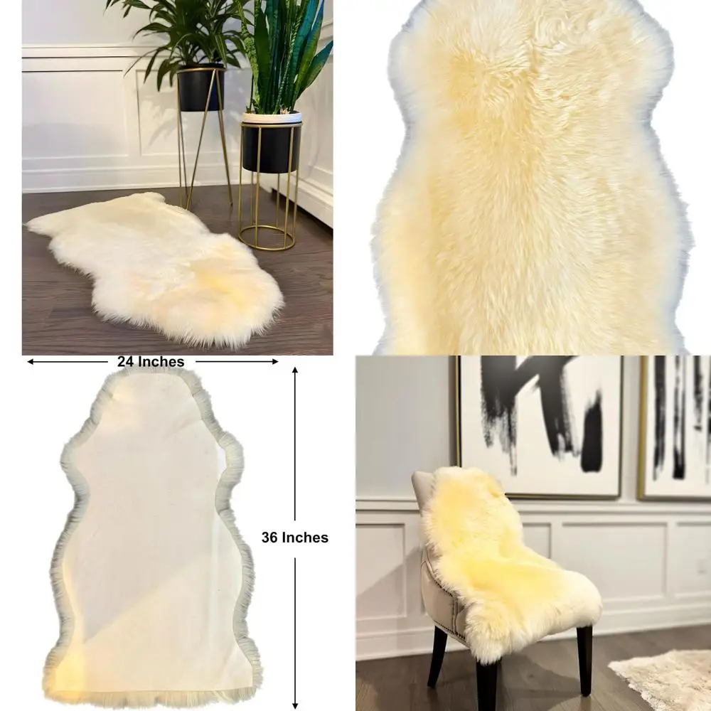 

Natural White Sheepskin Wool Rug, 2x3ft, Ideal for Living Room, Bedroom, and Sofa Decor