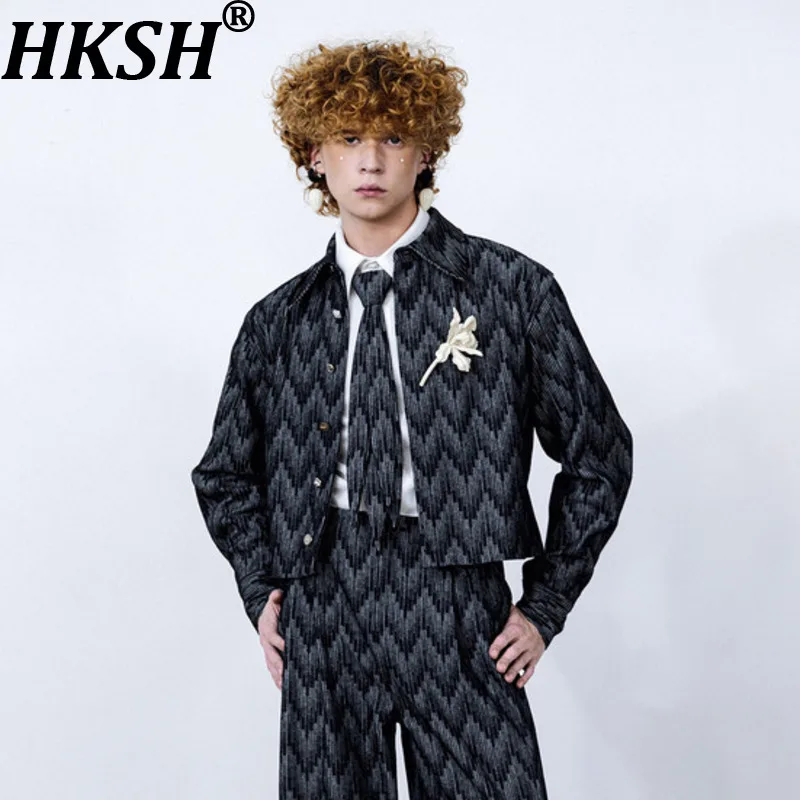 HKSH Spring Autumn Men Tide Dark Punk Denim Fashion Design Stylish Personality Short Jacket Valley Youth Original Design HK18824