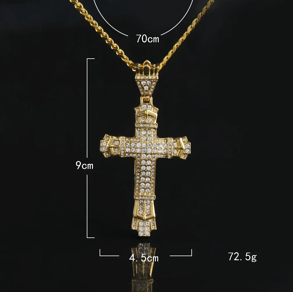 Hip Hop Ice Out Cross Pendant Necklace Men Street Hip Hop Rap Fashion Jewelry Religious Christian Amulet Necklace