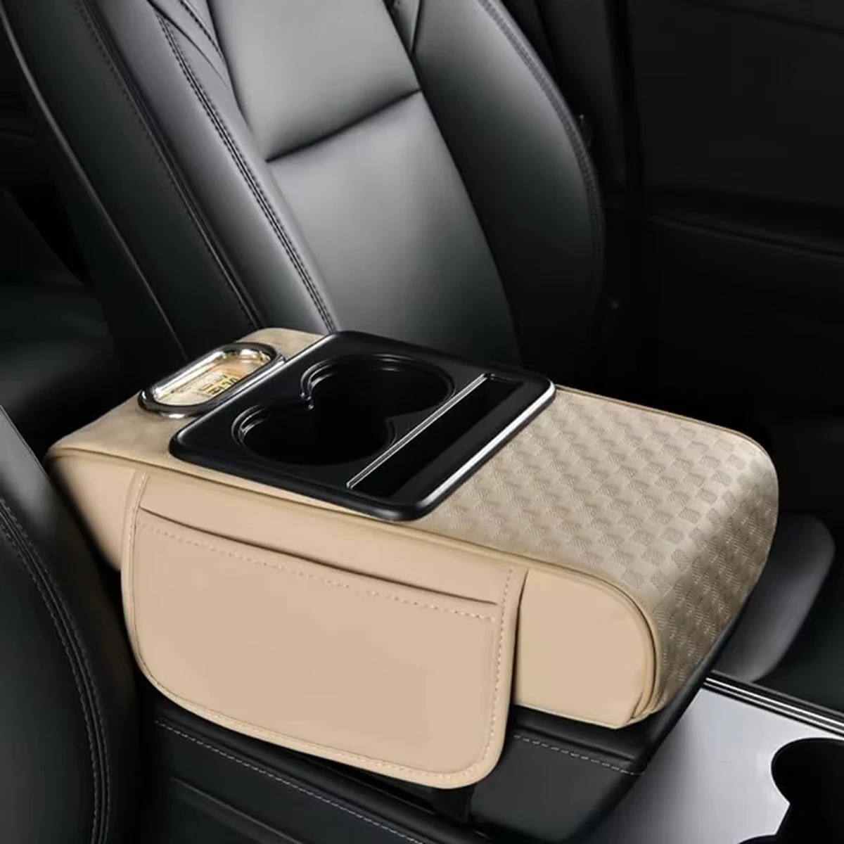 

Multi-functional Car Armrest Heightening Pad with Dual Cup Holders & Side Storage Pockets, Universal Center Console Cushion