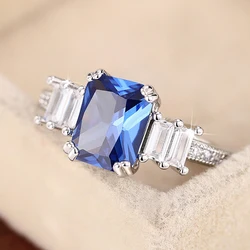 Huitan Gorgeous Red/Blue/Black/Pink/Green Cubic Zircon Rings Trendy Geometric Wedding Rings for Women Fashion Versatile Jewelry