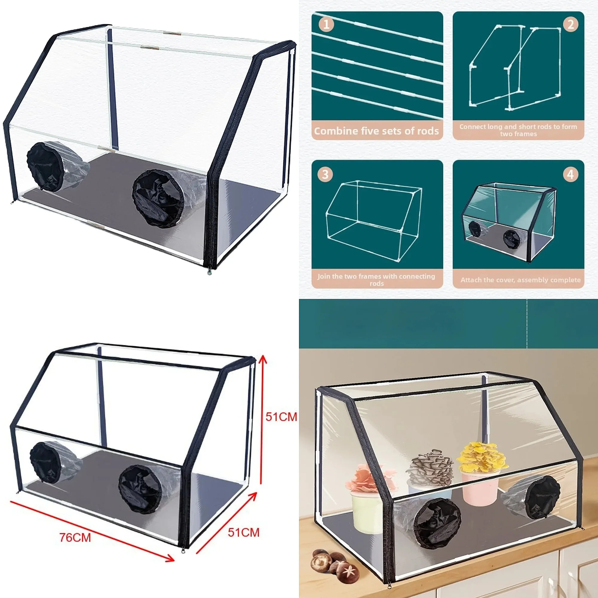 Clear Foldable Mushroom Grow Tent with Arm Holes Home Mycology Lab Sterile Fungi Cultivation Kit