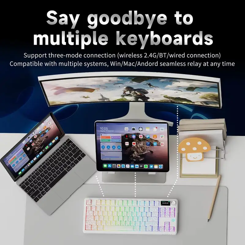 Verkoop AJAZZ AK870 V2 Mechanisch toetsenbord 2,4 g BT Draadloze verbinding Dynamische RGB met aangepast 10000 mAh Aangepast TFT-scherm