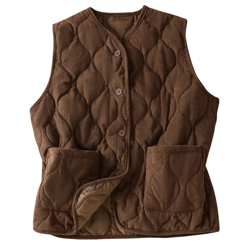 سترة ريترو جديدة للخريف والشتاء للنساء مع قمة بدون أكمام من القطن السميك