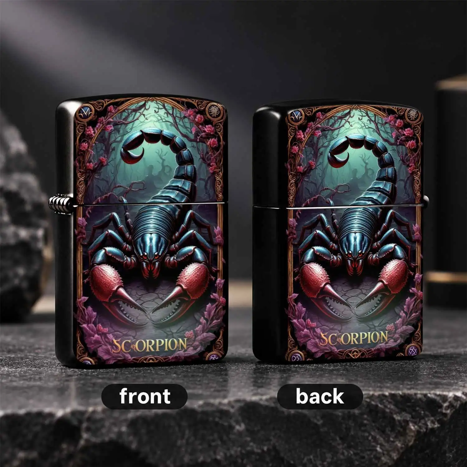 Dark Forest Scorpio Themed Premium Lighter, Vintage Carved Frame Art Decor Personal Portable Stylish Item, Suitable For Daily Travel Outdoor And Various Scenarios, Exclusive Zodiac Mark Exquisite Collectible Level Accessory, Creative Goodie