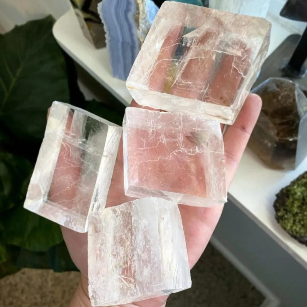 Natural Transparent Raw White Optical Calcite Iceland Spar Mineral Specimen Energy Crystals Healing Stones Quartz Home Decor view 3