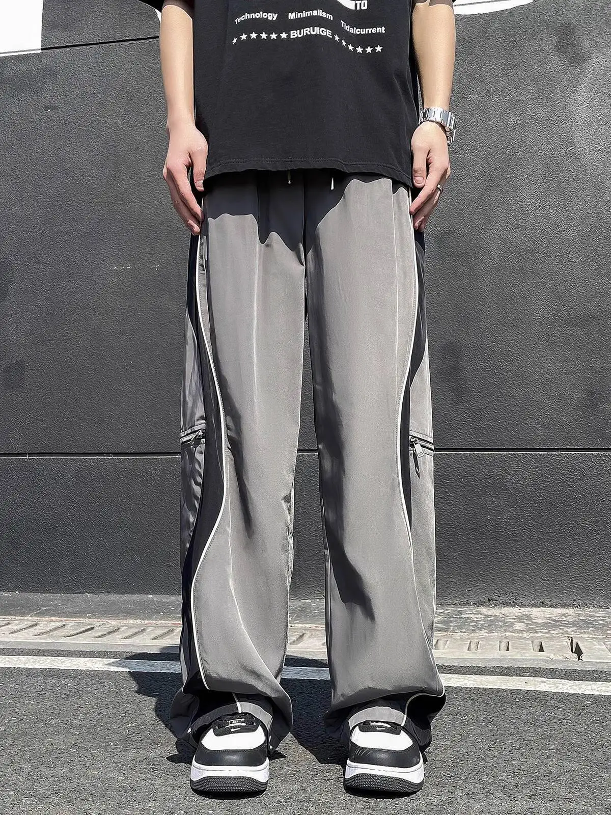 Men's Sports Pants Autumn High Street Cargo Pants Trendy Outdoor Casual Loose Color Block Functional Straight Wide Leg Trousers
