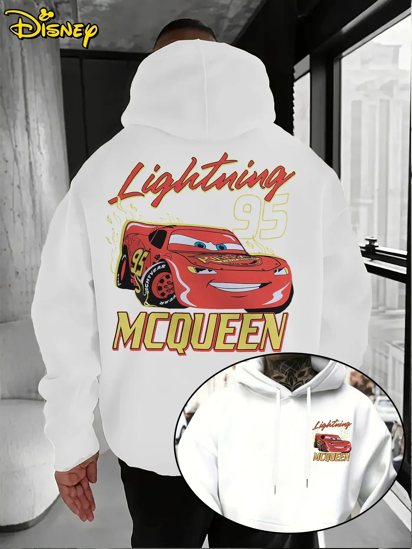 

Disney Car Lightning McQueen Men's Hoodie for Autumn and Winter, Warm Hoodie, Fashionable and Versatile Men's Wear