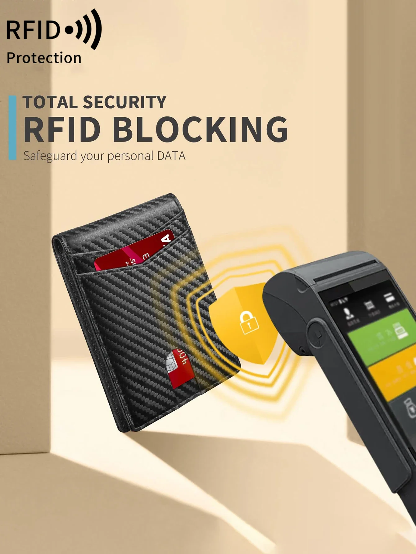 Porta carte di credito con motivo in fibra di carbonio con portafoglio triplo ultra sottile con blocco RFID con 2 slot per schede multiple per Windows ID