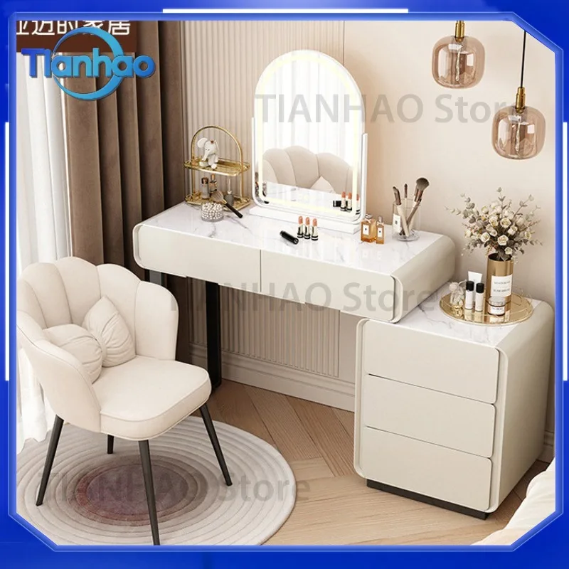Modern Minimalist Cream-Colored Solid Wood Dresser for Bedroom with Storage Drawers and Makeup Table All-in-One Unit for 2025