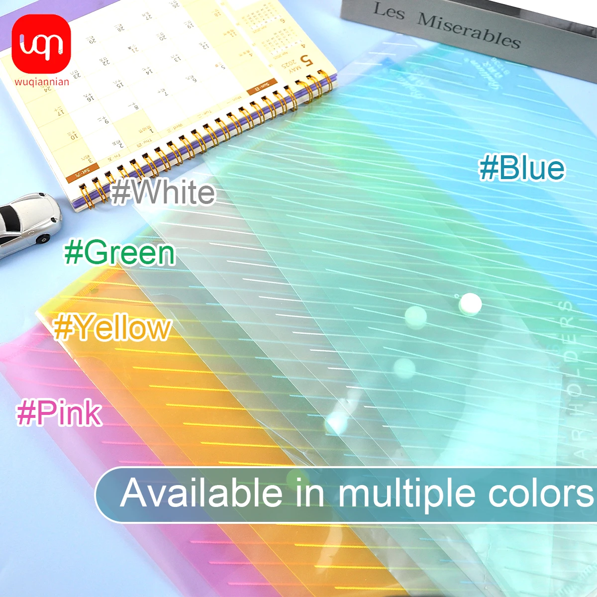 WQN 6/12pcs Striped Transparent Folder Transparent Plastic Folder A4 Letter Size Plastic Folder Paper Clip Folder Card