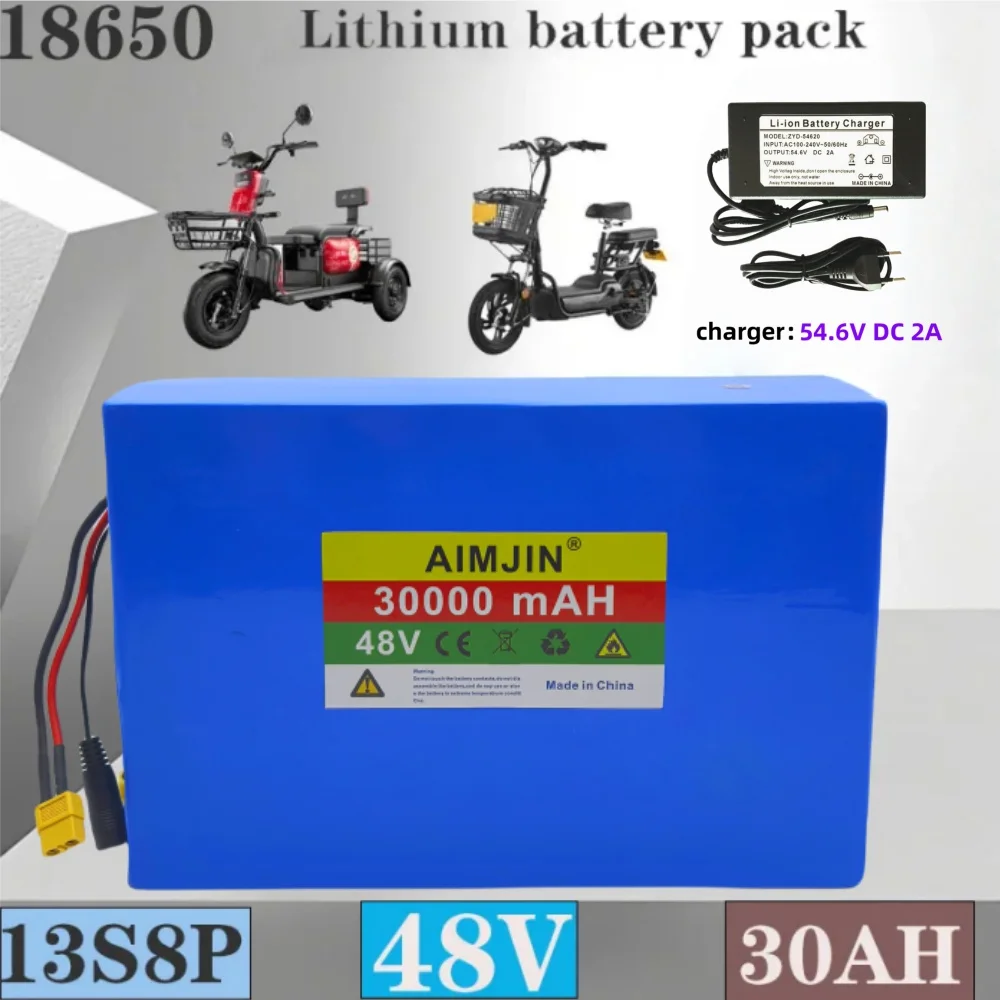 New 48V 30Ah 13S8P Lithium Battery Pack for Citycoco Motorized Scooter 30000mAh 2000W with Built-in 50A BMS High Capacity