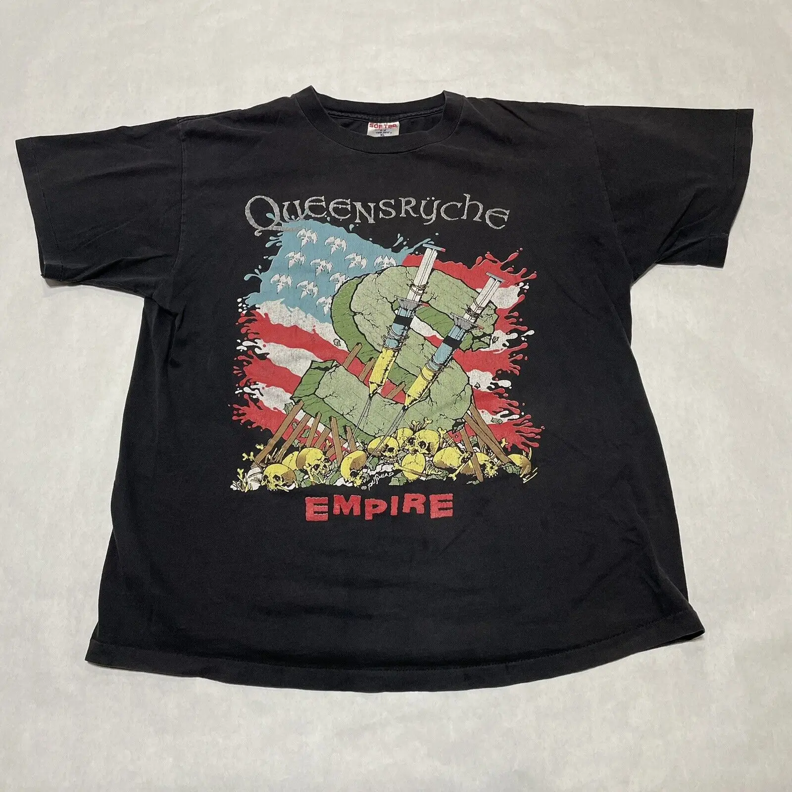 Vtg 1991 Queensryche Building Empires World Tour T Shirt XL Pushead Band 90s