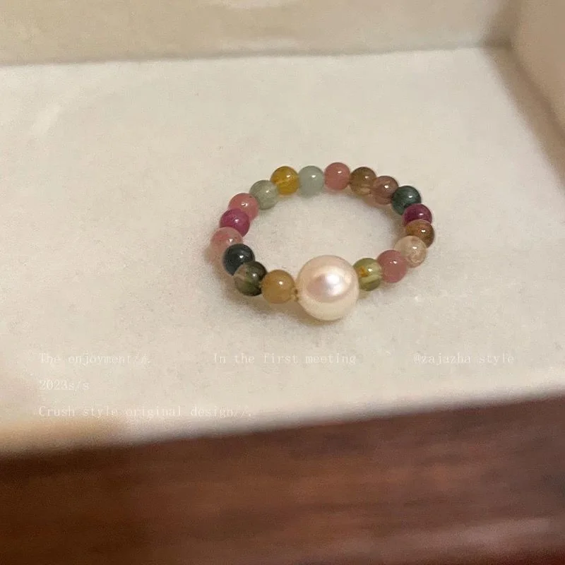 Color Crystal Beaded Ring Design Premium Finger Ring Light Luxury Temperament Versatile Ring Accessories
