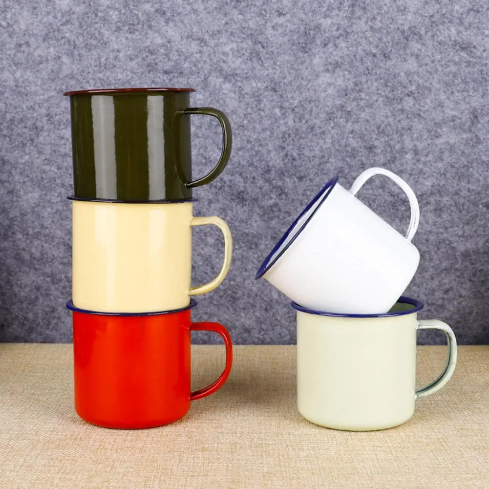 Enamel Mugs Multi-use Water Mug Enamel Practical Non-sliding Base Drink Mug Party Beer Juice Cup Outdoor Camping Water Mugs