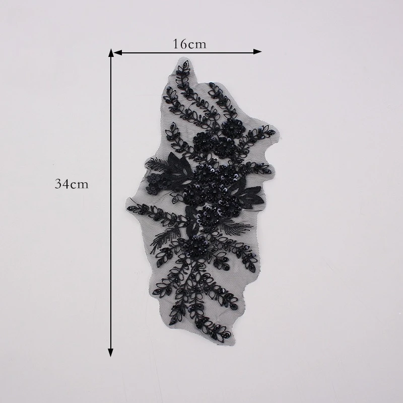 2 pcs/Lot Multi-color Bead Embroidery Flower Lace Applique Wedding Dress Children's Clothing DIY Accessories Lace Material Patch