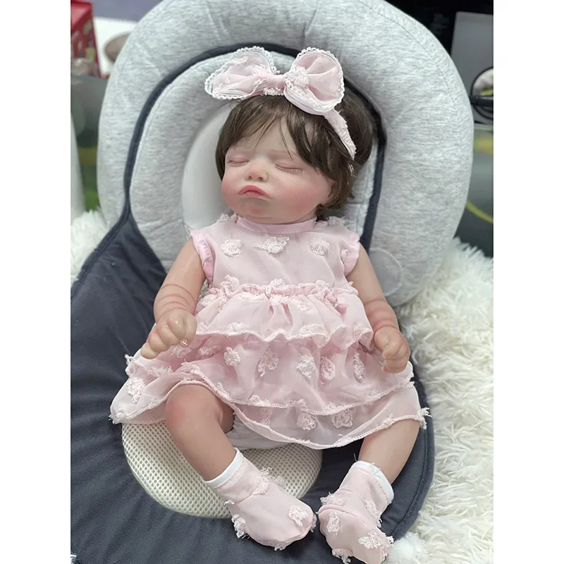 45CM Sleeping Baby Rosalie  Newborn Baby Reborn Doll Cloth/Silicone Body Lifelike Soft Touch with Hand-Rooting Hair Doll