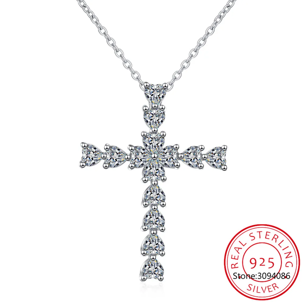 Heart Cut D Color Moissanite Jesus Cross Pendant for Women Men S925 Silver 18k White Gold Plated Necklace Wedding Jewelry Gift