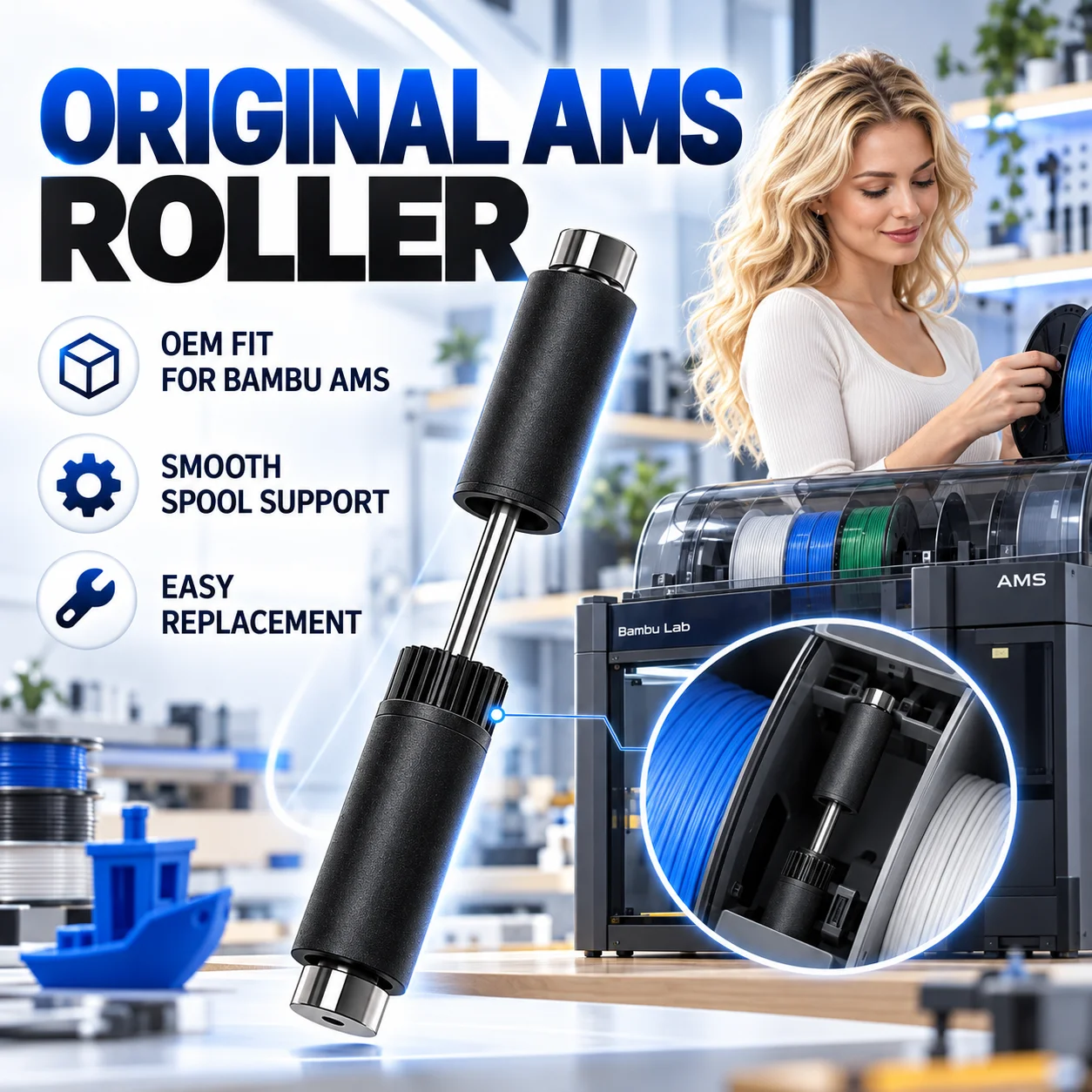 Original Bambu Lab AMS Main Frame Active Support Sleeve Assembly Spool Roller Replacement 3D Printer Part