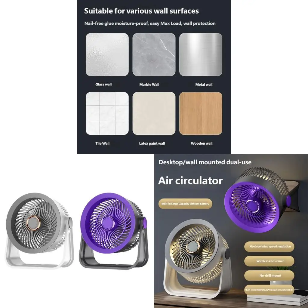 

F92F 5 Speed Quiet Rechargeable Home Desktop Fan Portable Light Weight Desk Fan with Night Light For Home and Office