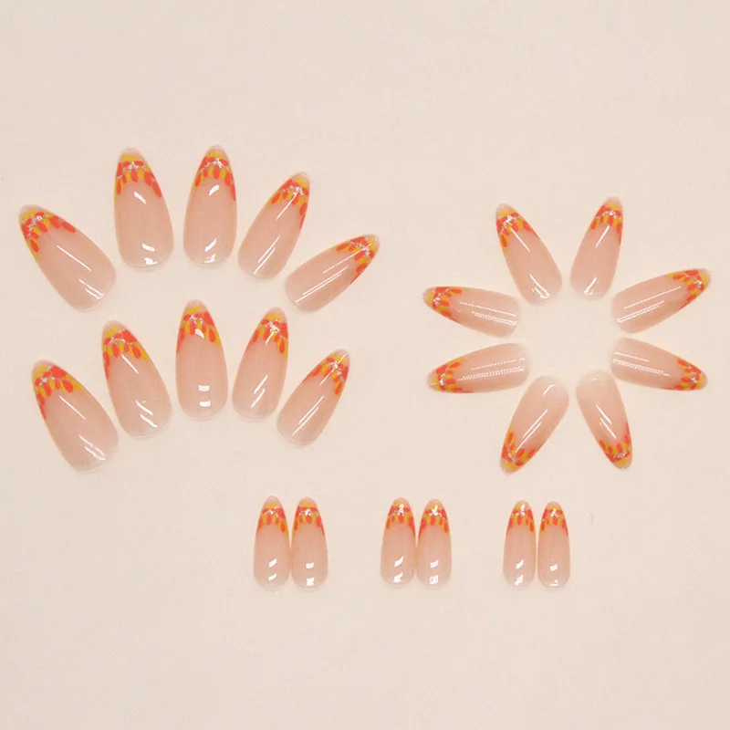 Faux ongles français à paillettes de feuilles d'automne, 24 pièces, en jaune pâle et Orange d'automne, cadeau parfait pour femmes et amis