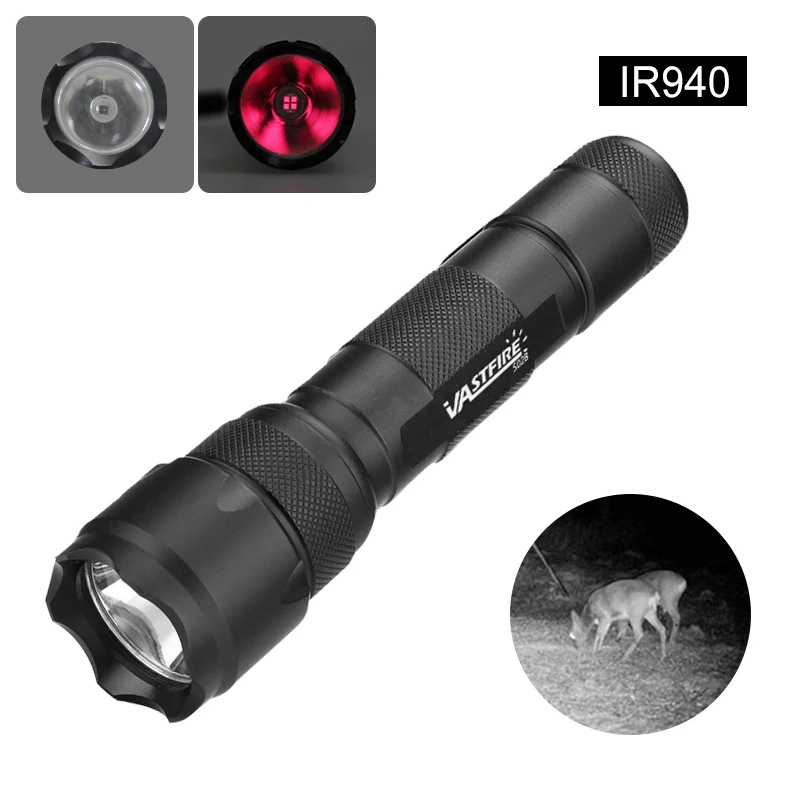 Tactical IR 850nm/940nm LED Flashlight Night Vision IR Hunting Hog Fill Light+45° Rifle Scope Mount+Switch+18650+USB Charger+Box