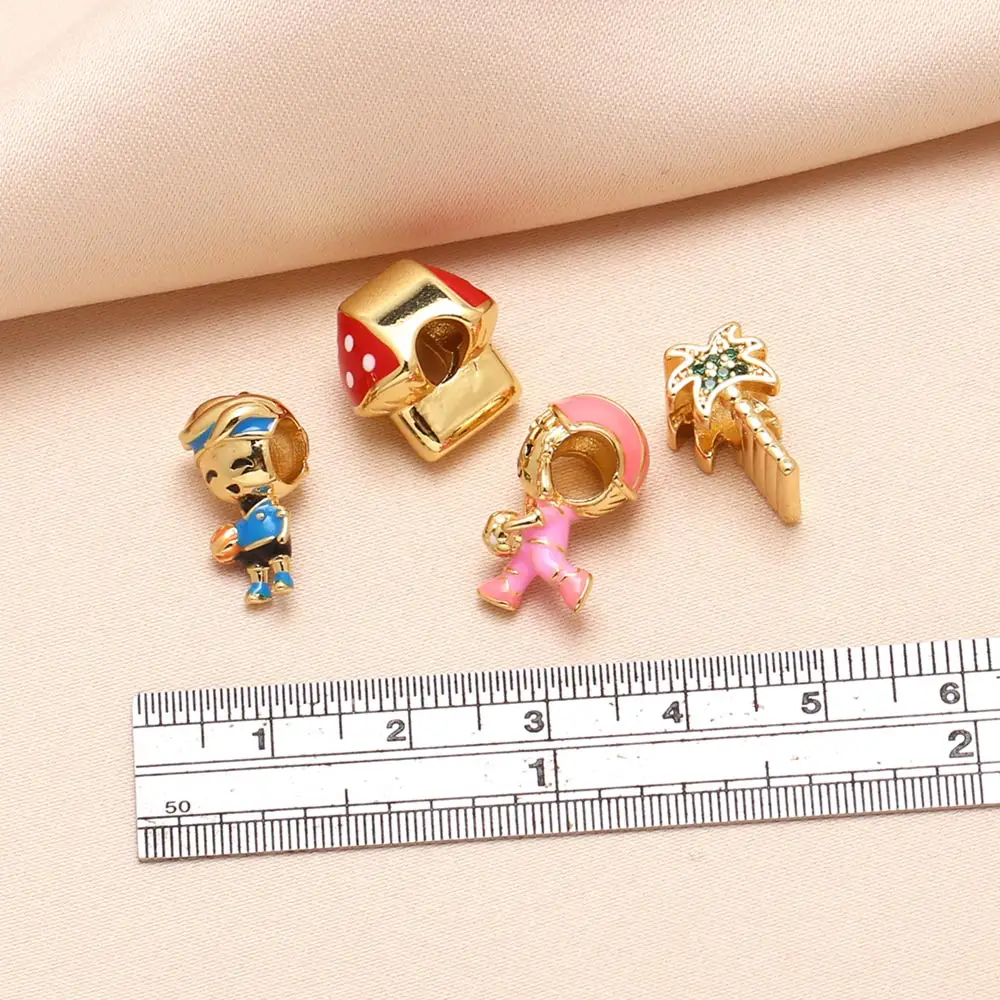 OCESRIO Fashion Enamel Sports Girl Boy Charms for Bracelet Copper Gold Plated Mushroom Palm Jewelry Making Supplies chma300