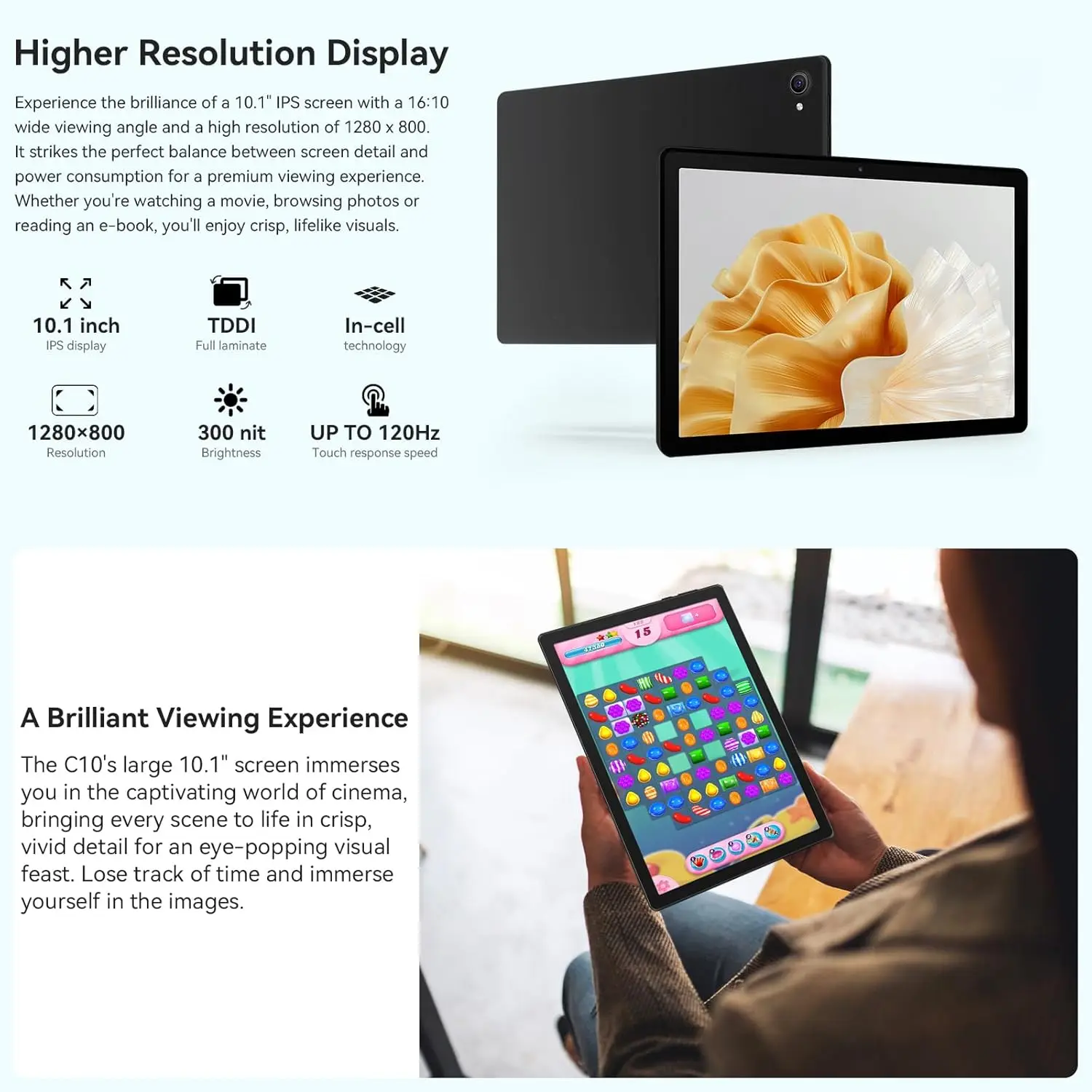 URAO Tablet da 10 pollici Android 14 8 GB (3 + 5 Espandi) RAM 64 GB ROM 1 TB Espandi 1280x800 Schermo IPS Batteria da 5000 MAH Doppia fotocamera WiFi 6