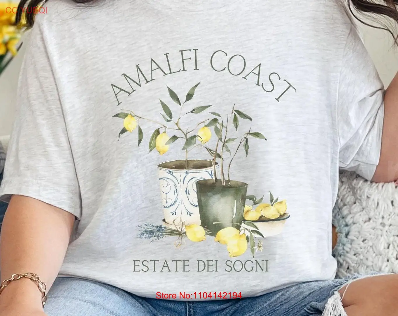 Amalfi CoasT T Shirt Lemon Italia Italy s Sorrento Positano Watercolor Tree Capri Limoncello Ciao long or short sleeves