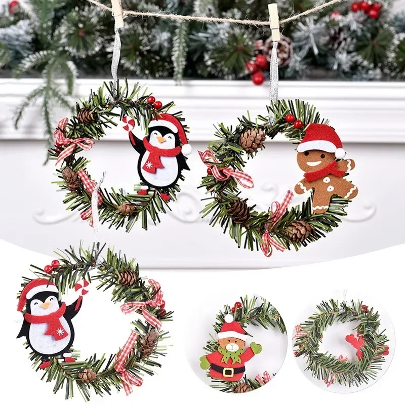 Merry Christmas Decorations for Home Navidad Mini Wreath Decor Wall Door Garland Xmas Santa Claus Party Decor Natale Новый Год