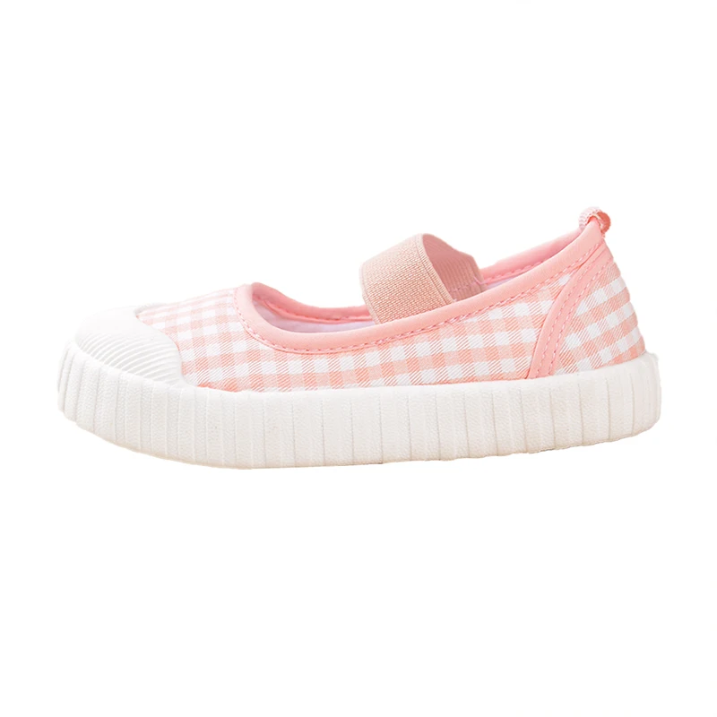 Plaid Casual Children\'s Canvas Shoes Girls Simple Style Lovely Low-top Elastic Unisex Indoor Sneakers ED7008