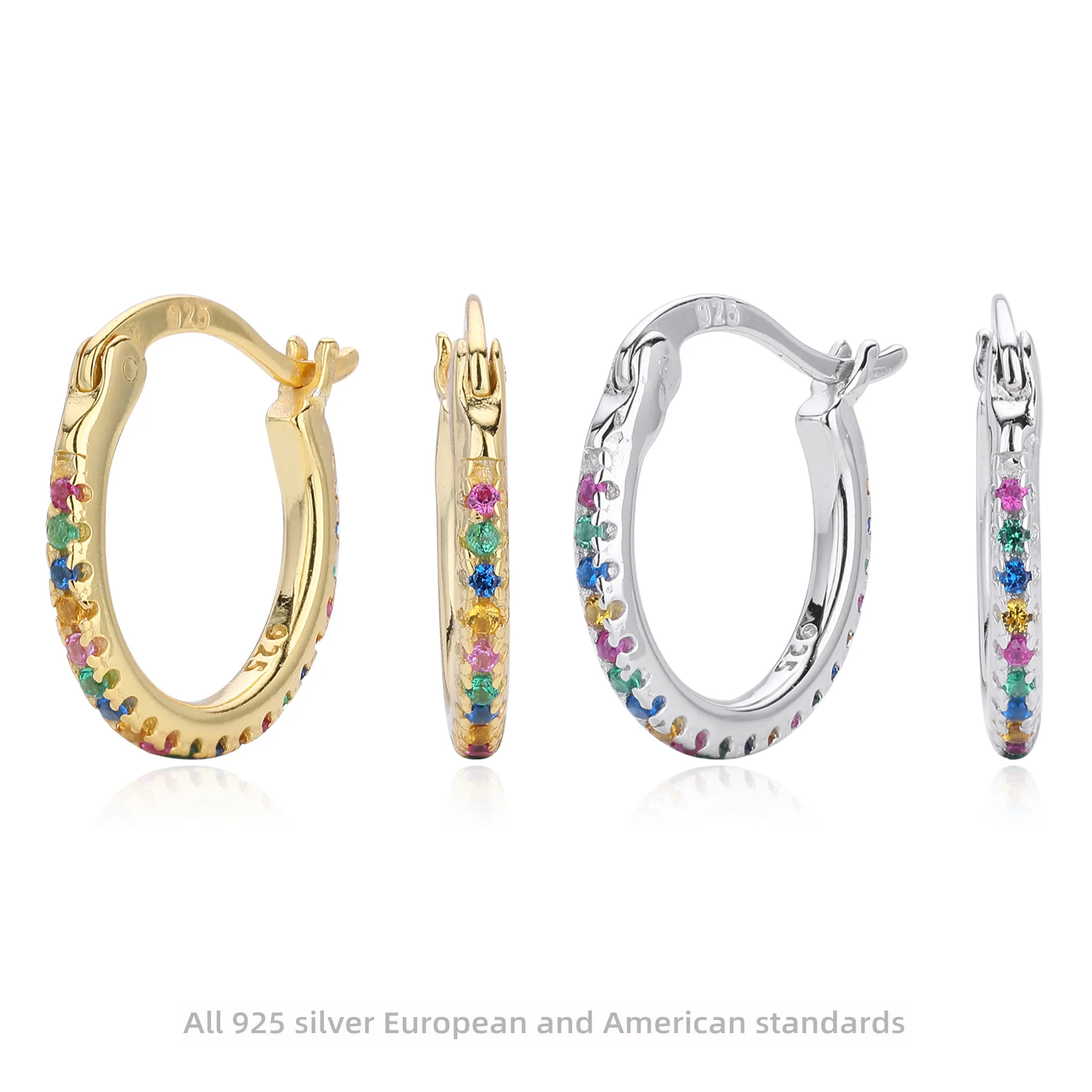 

S925 Pure Silver Earrings - Fashionable Colorful Zircon-Inlaid Ladies' Earrings, Light Luxury Personalized Jewelry Accessory, Pa