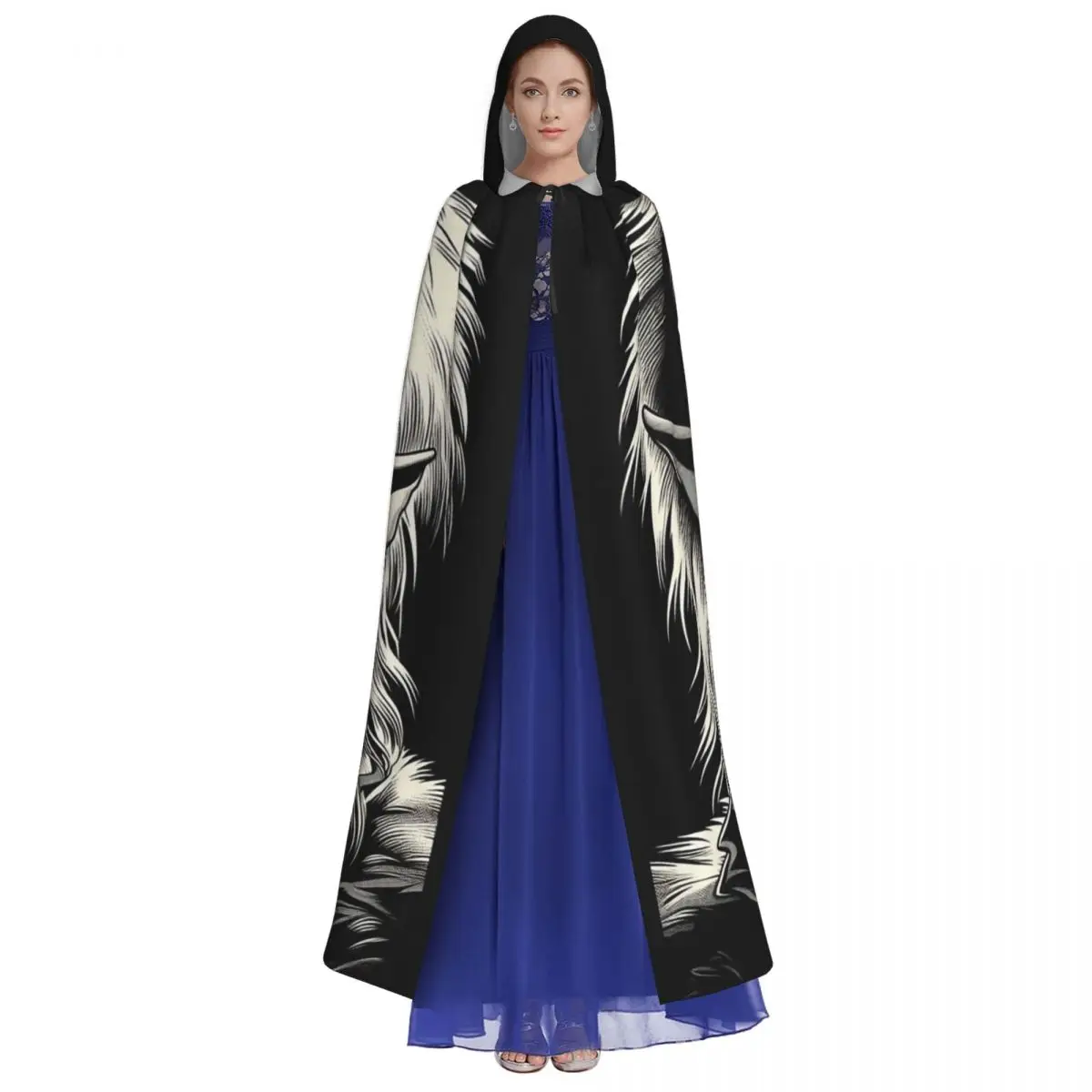 متاهة جاريث عفريت الملك للأبد ستارمان عباءة طويلة بقلنسوة الساحرة القرون الوسطى زي تأثيري كيب هالوين معطف الكبار