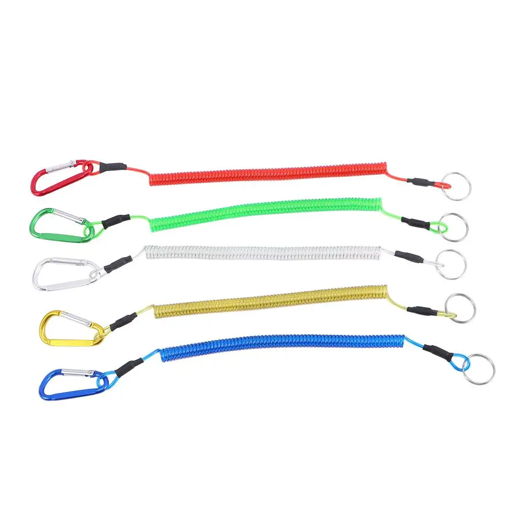 Camping Security Retractable Steel Wire Outdoor Fishing Accessories Tackle Fishing String Spring Rope Lanyard Carabiner