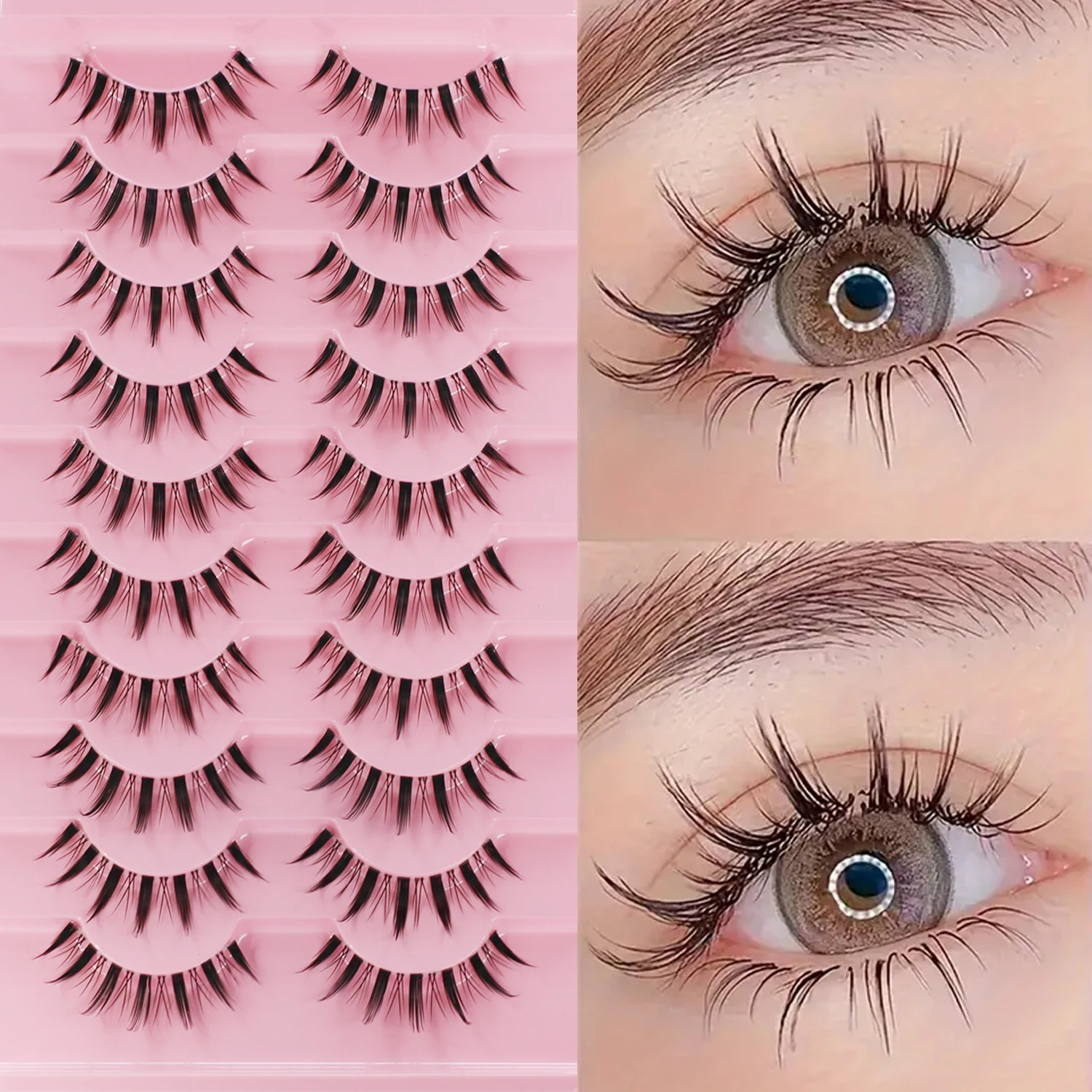 Sztuczne rzęsy Manga Lashes Cat Eye Lashes Spiked Lashes C Curl Lashes Wispy Natural Look Clear Band 10Pairs Pack