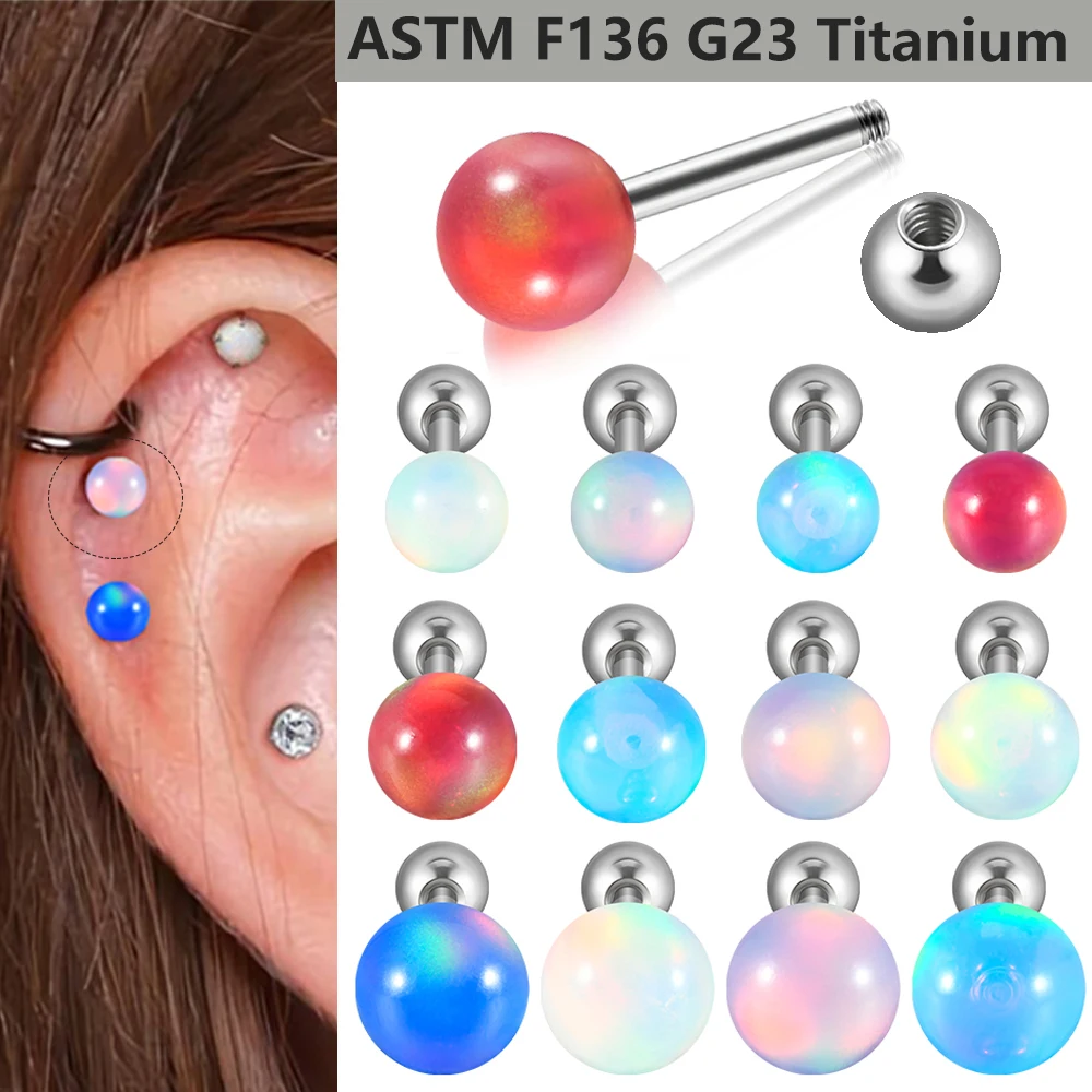 1PC 20G Titanium Ear Studs Opal Ball Cartilage Earrings Tragus Rings Helix Conch Piercing Studs Earrings Chic Piercing Jewelry