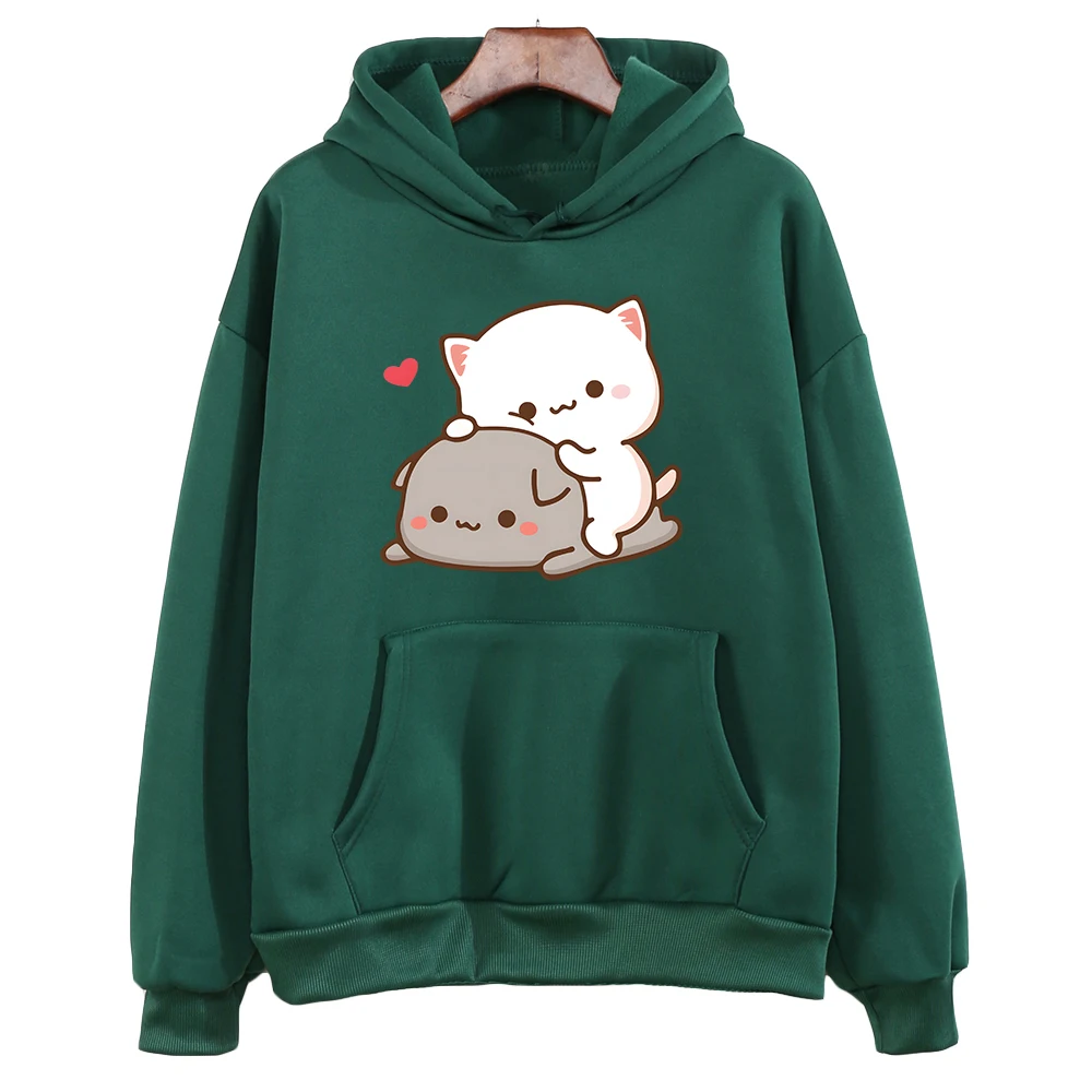 Mochi Peach e Goma Hoodie para homens e mulheres, moletom bonito gato, pulôveres Kawaii Cartoon, moletom estético Harajuku, moda