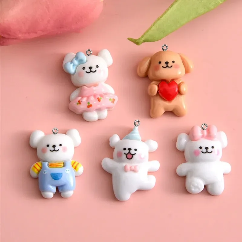 10pcs Cartoon Dog Resin Charms Keyring Pendant Jewelry Making DIY Handmade Bracelet Necklace Earrings Floating Crafts Accessory