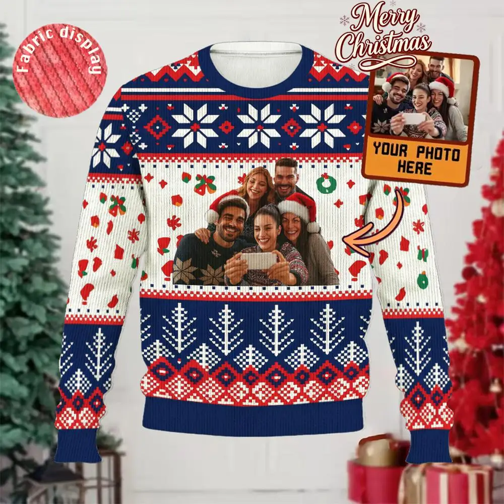 Funny Ugly Christmas Sweater DIY Face Family Portrait Custom Photo 3D Printed Pullover Personalized Christmas Gift Unisex Jersey