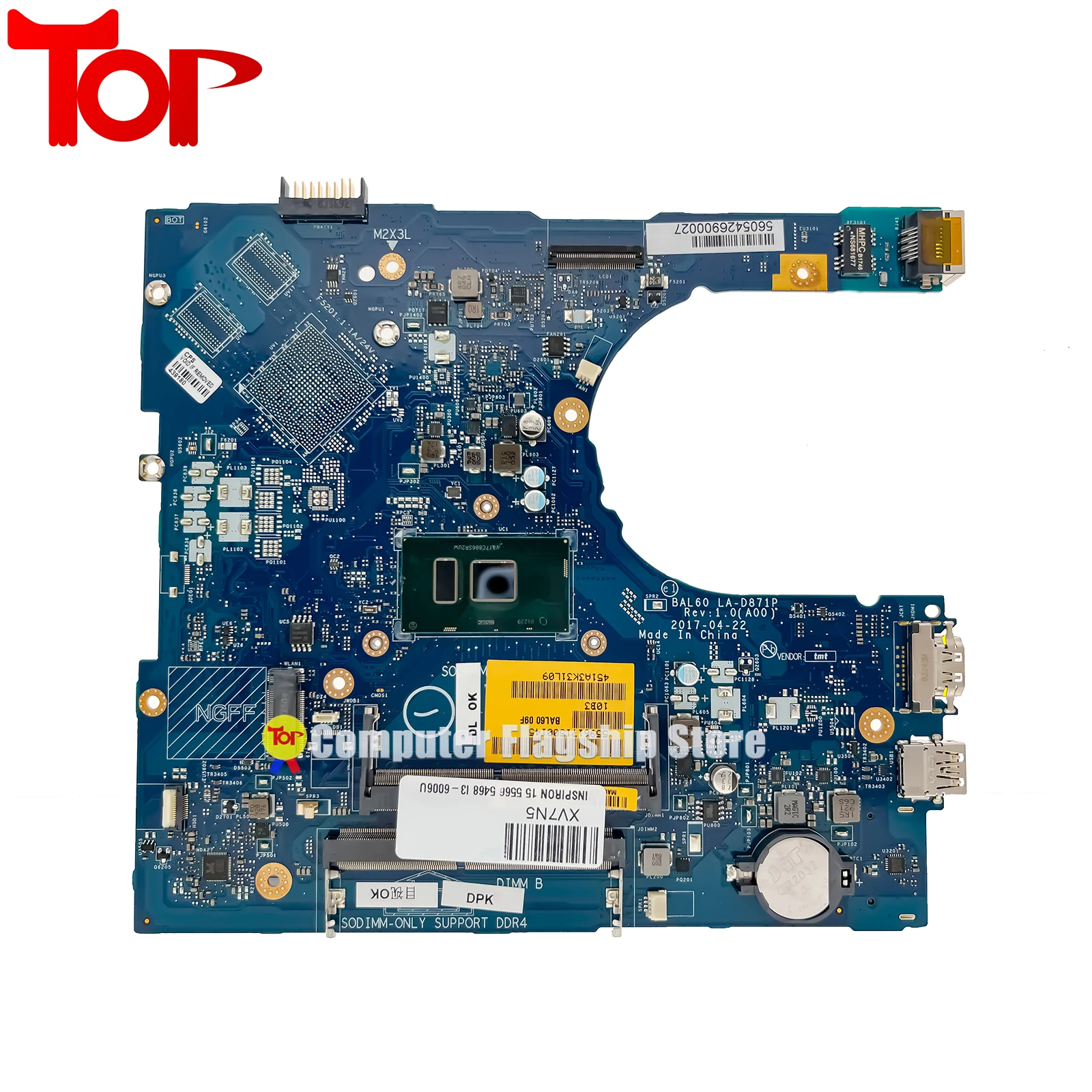 Imagem -02 - Laptop Motherboard para Dell Inspiron 14 5468 15 5566 5568 I36006u I5-6200u Transporte Rápido Bal60 La-d871p