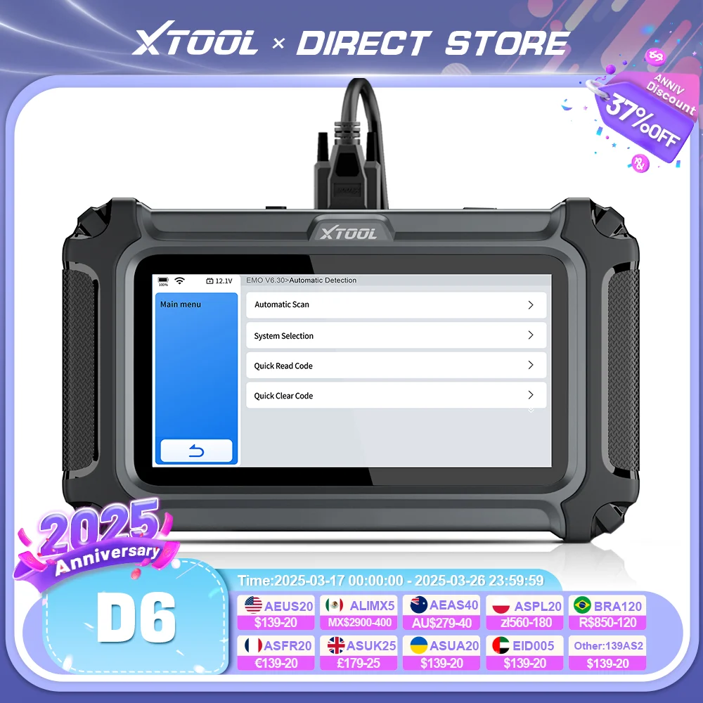 XTOOL D6 Full System Car Diagnostic Tool Automotive Scanner 15 Reset Services Lifetime Free Update FCA Autoauth CAN FD PK IP508