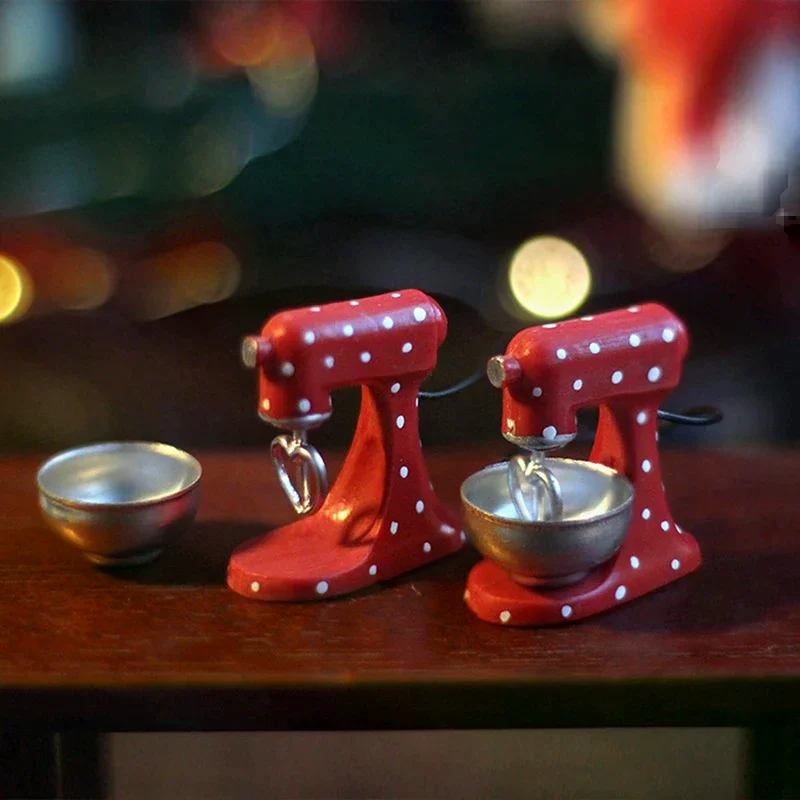 1:12 دمية مصغرة عيد الميلاد خلاط أحمر خلاط نموذج مشهد عيد الميلاد زخرفة لعبة ديكور المطبخ #3