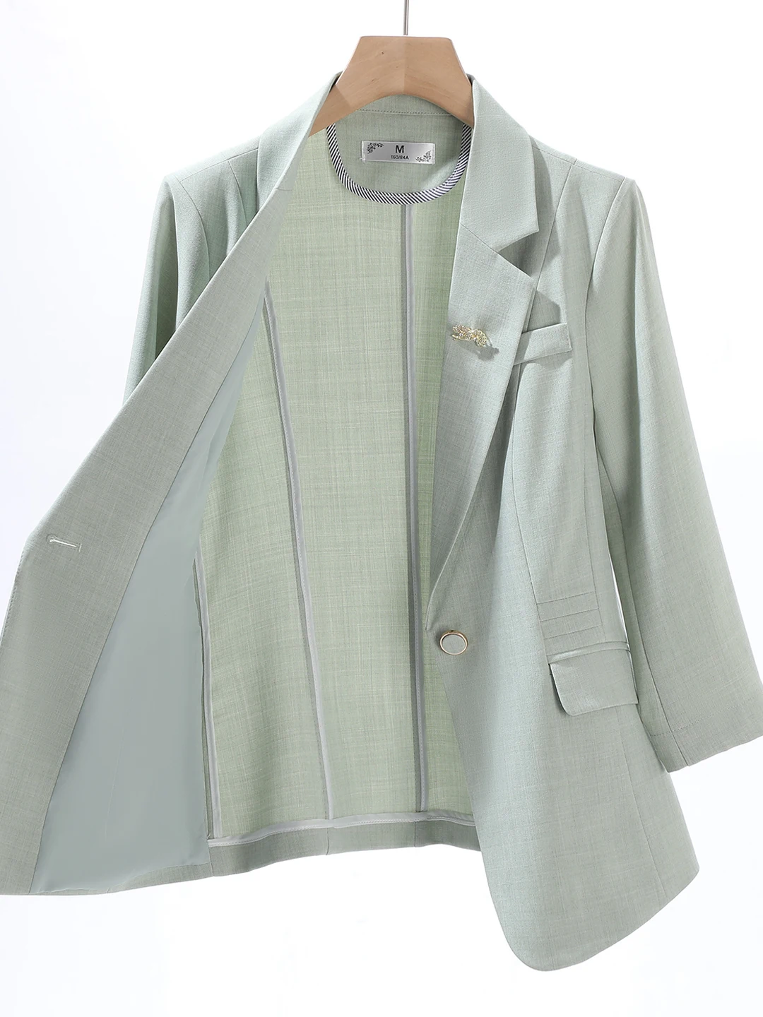

Fashionable Korean Style Short Seven Sleeve Suit Jacket Women's Commute Breathable Polyester Fiber round Hemline Single Button