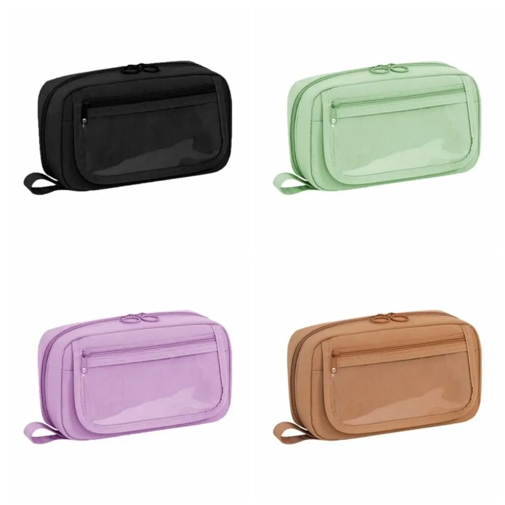 Simple 5 Layers Pencil Bag Large Capacity Canvas Makeup Storage Bag Stationery Solid Pen Pouch Kids Gift