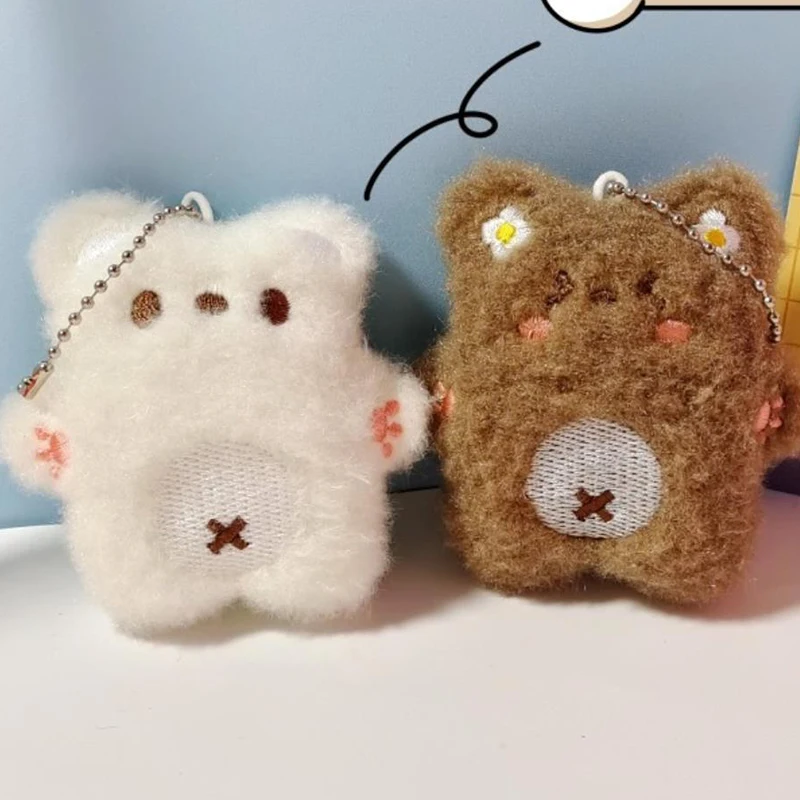 الكرتون الدب المفاتيح قلادة لطيف أفخم دمية لعبة Kawaii رقيق لينة محشوة كيرينغ حقيبة سحر زينة النساء فتاة