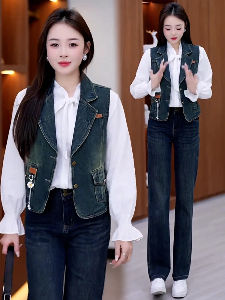 Ort-Chaleco vaquero informal para mujer, versátil, tamaño pequeño, almohadilla para el hombro, otoño, nuevo Sle, corte holgado, coreano